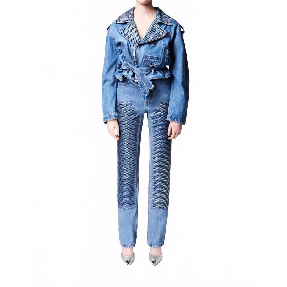 NEW AREA crystal straight leg jean in blue